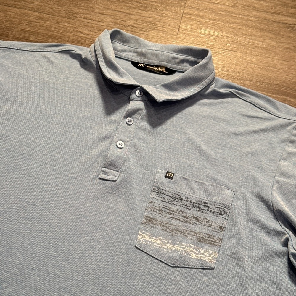 Travis Mathew Polo Shirt Mens XXL Blue Performance Pocket‎ Golf Preppy Casual